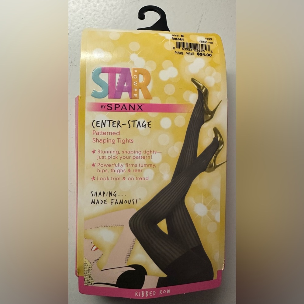 SPANX Star Power Center Stage Patterned Shaping Tights Sz E Bacbl Ribbed Row NWT